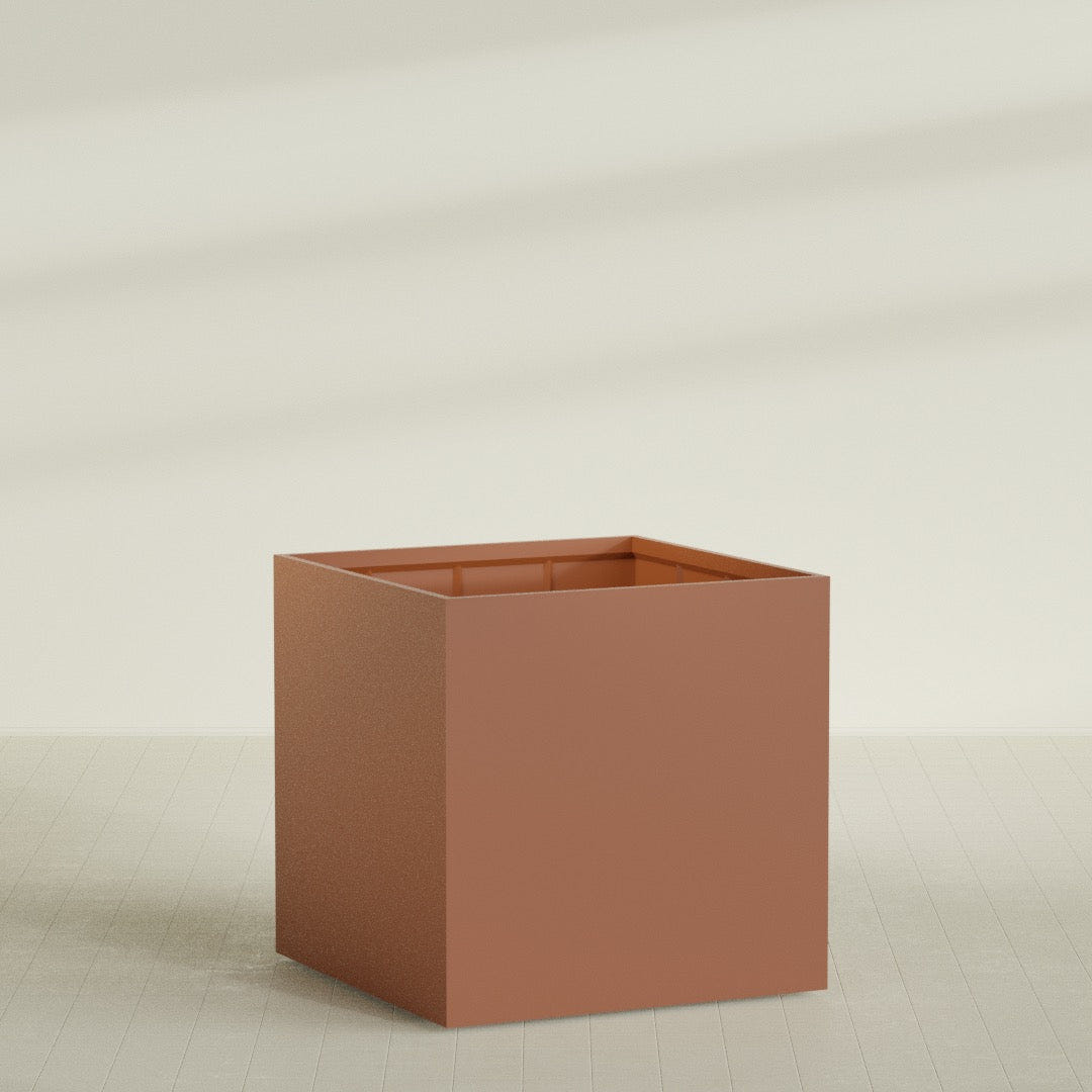 Montroy Cube Planter in Matte Terra Cotta, 60", shown empty