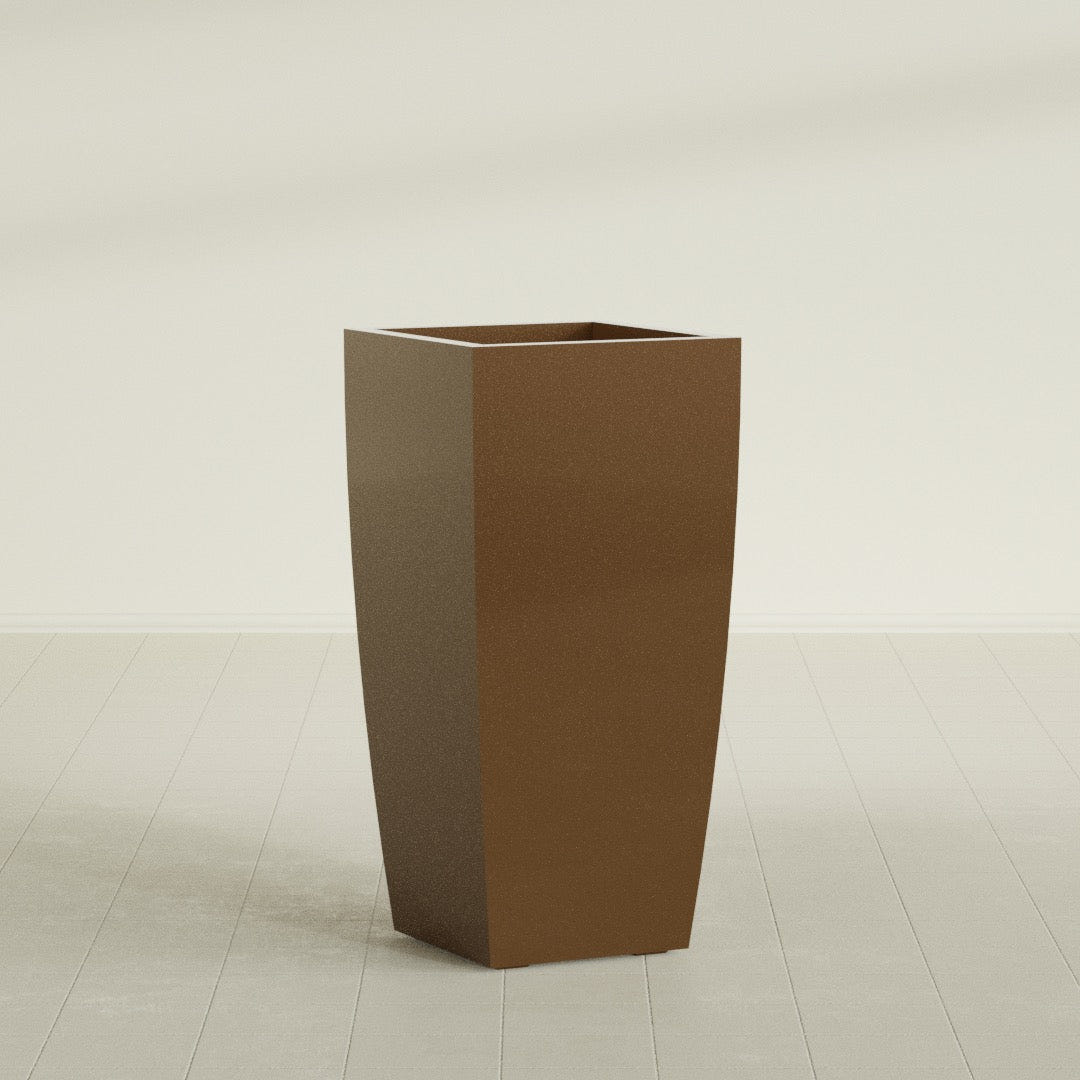 Toulan Tapered Square Planter in Metallic Bronze, 20"W × 42"H, shown empty