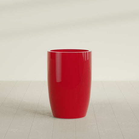 Lisbon tall round tapered fiberglass planter in Gloss Red, 24 in diameter, 36 in high, shown empty