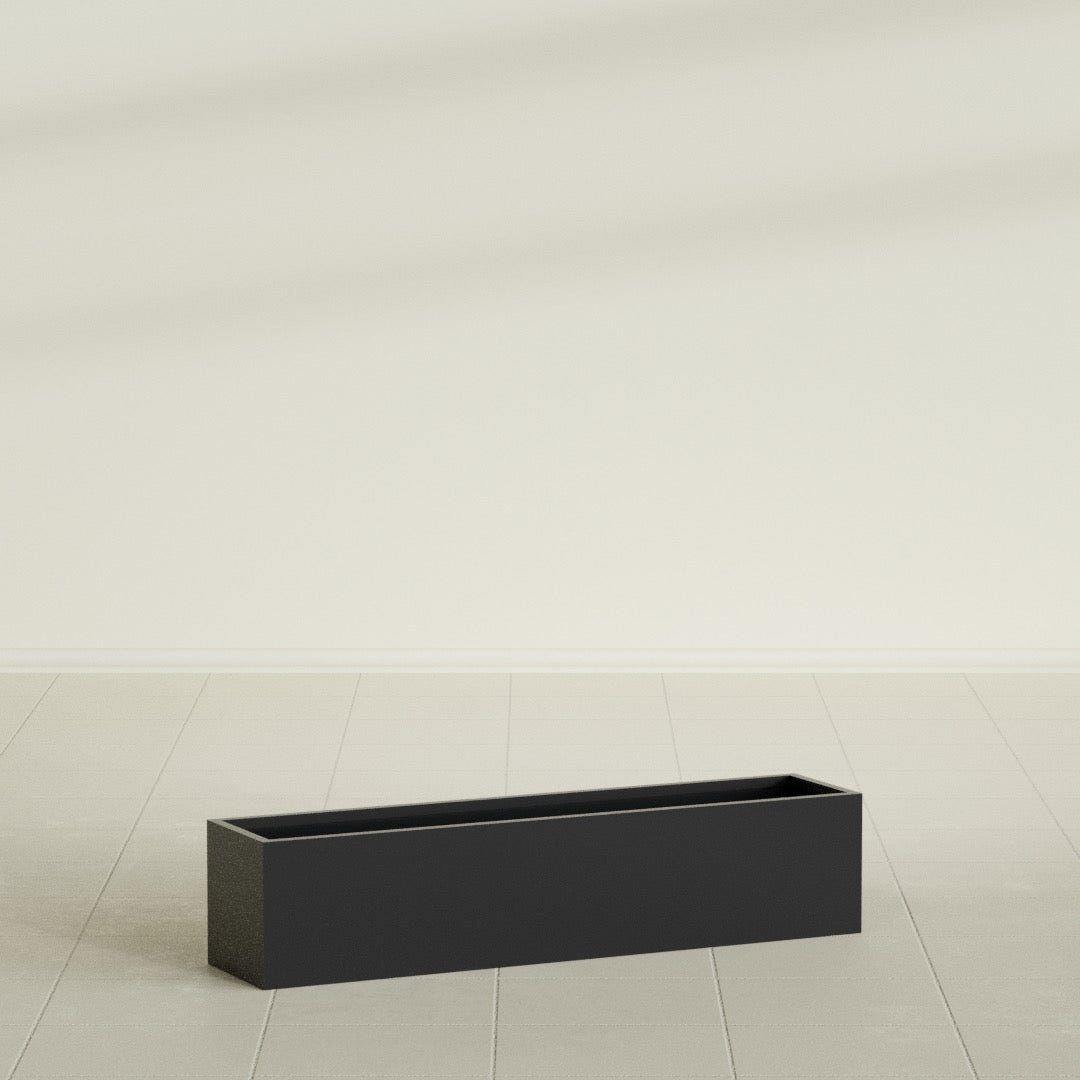Monaco Rectangle Planter in Matte Black, 32"L, shown empty