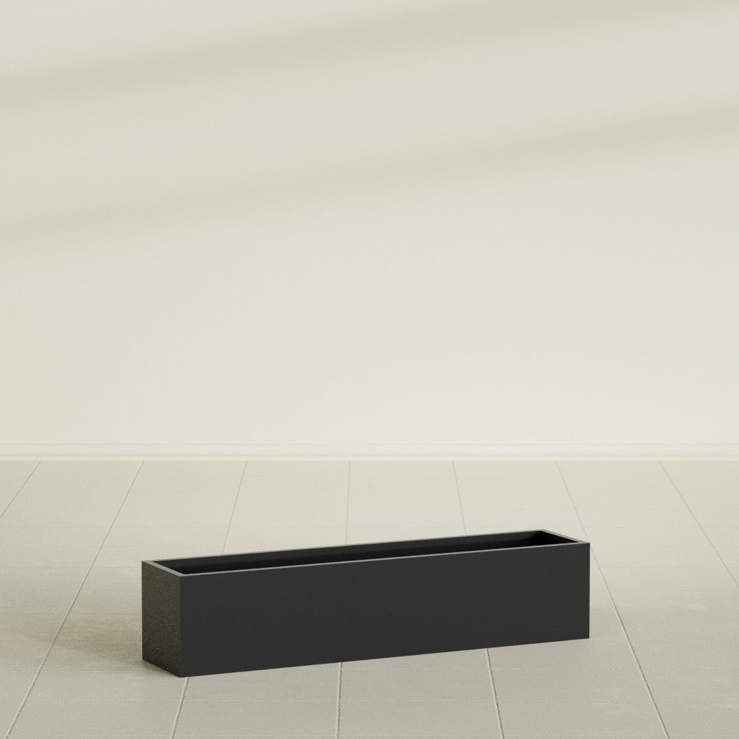 Monaco Rectangle Planter in Matte Black, 32"L, shown empty
