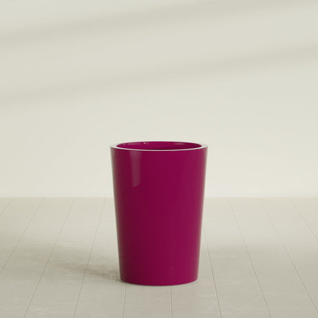 Tegel Round Tapered Planter in Gloss Eggplant, 22"D × 30"H, shown empty