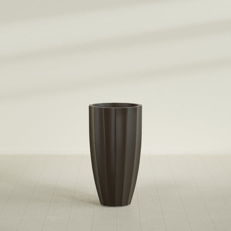 San Jose Tall Fluted Planter in Matte Dark Brown, 22"D × 40"H, shown empty