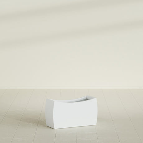 Seoul Curved Planter in Matte Bright White, 32"L × 12"D × 18"H, shown empty