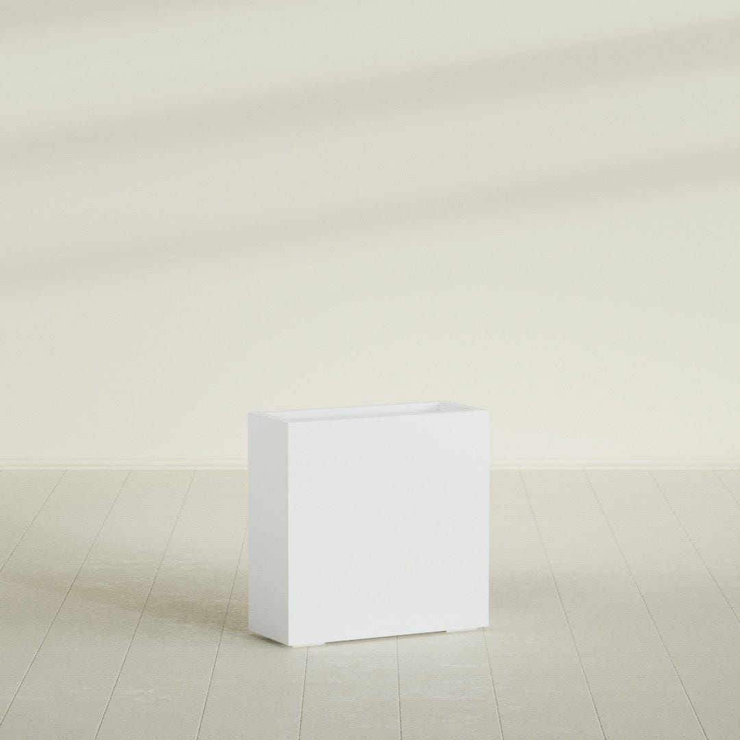 Milano Narrow Rectangular Planter in Matte Bright White, 24"L × 10"D × 24"H, shown empty