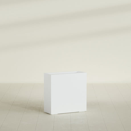 Milano Narrow Rectangular Planter in Matte Bright White, 24"L × 10"D × 24"H, shown empty