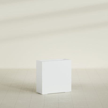 Milano Narrow Rectangular Planter in Matte Bright White, 24"L × 10"D × 24"H, shown empty