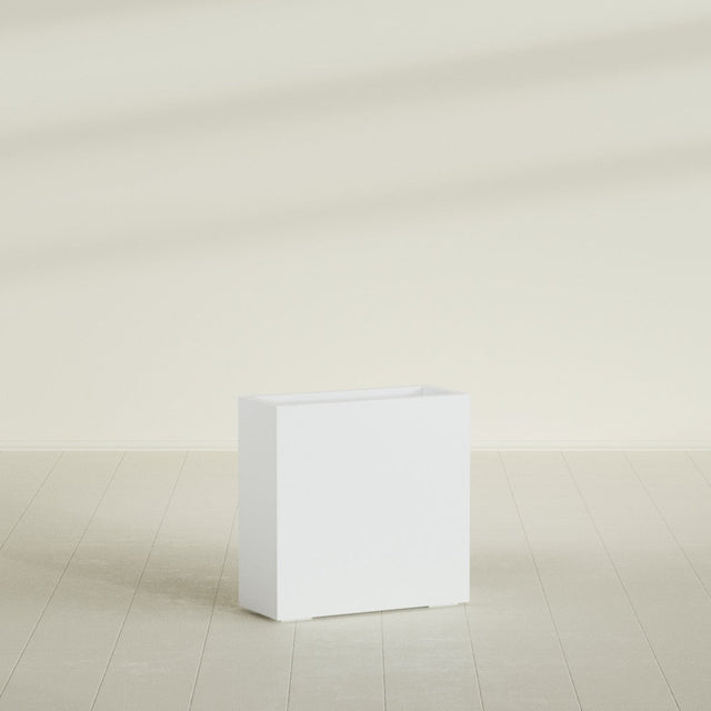 Milano Narrow Rectangular Planter in Matte Bright White, 24"L × 10"D × 24"H, shown empty