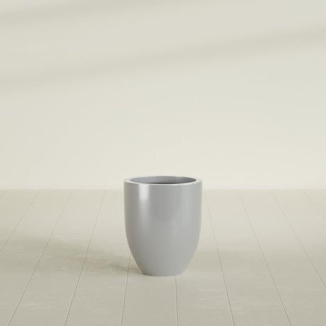 Valencia Tapered Round Planter in Metallic Silver, 15"D × 18"H, shown empty