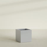 Montroy Cube Planter in Metallic Silver, 32", shown empty