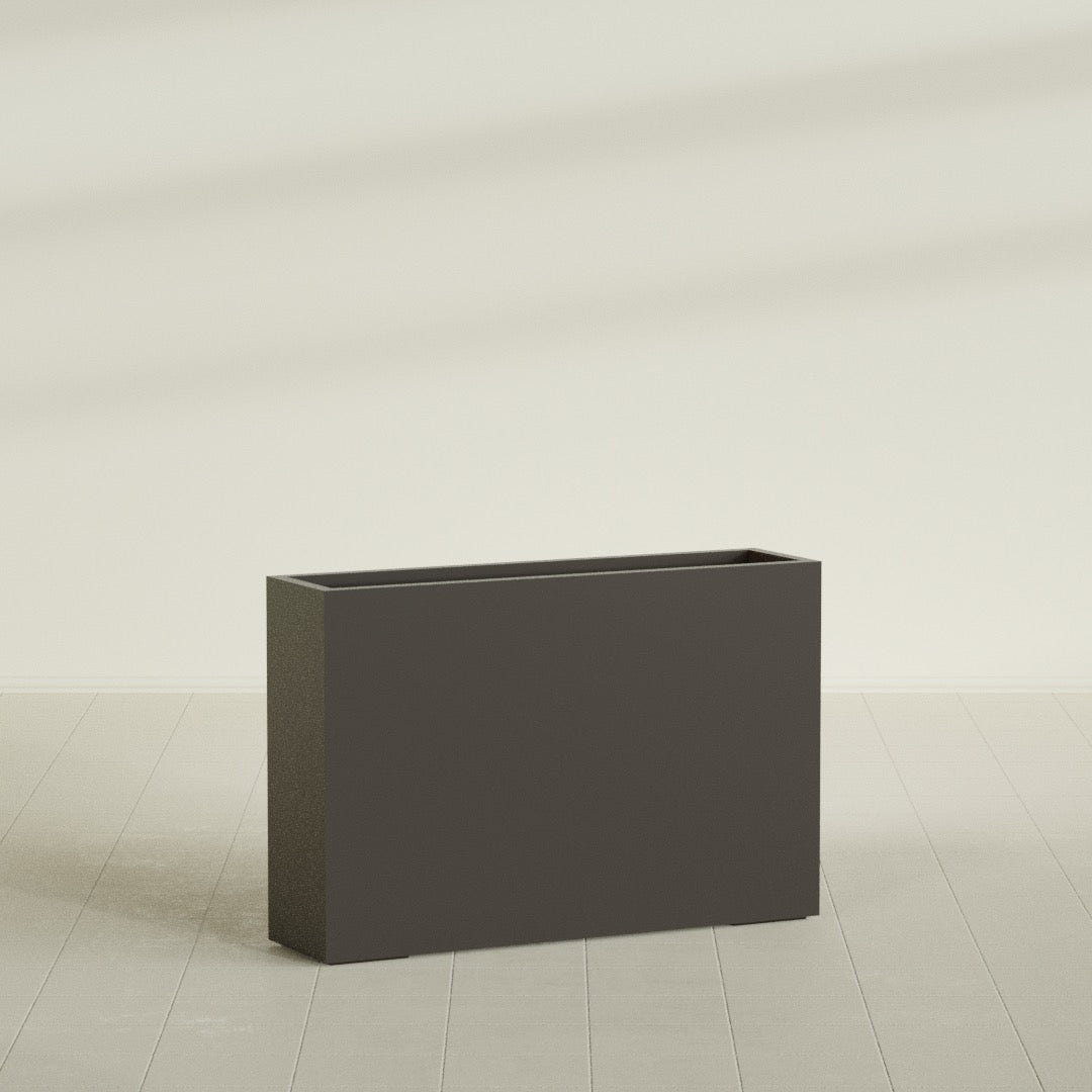 Delray Rectangular Planter in Matte Dark Brown, 48"L × 12"D × 32"H, shown empty
