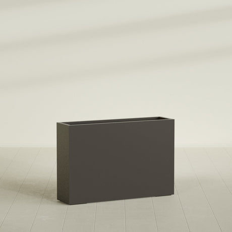 Delray Rectangular Planter in Matte Dark Brown, 48"L × 12"D × 32"H, shown empty