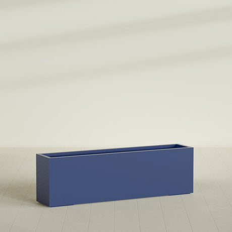 Miami Narrow Rectangular Planter in Matte Cobalt Blue, 60"L × 12"D × 18"H, shown empty