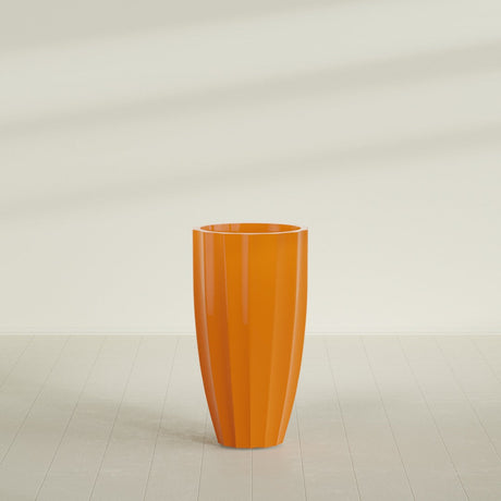 San Jose Tall Fluted Planter in Gloss Tangerine, 22"D × 40"H, shown empty