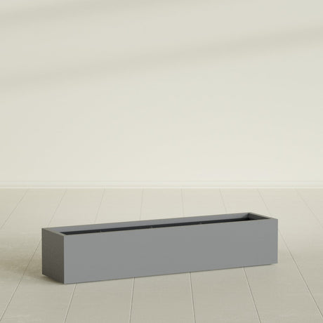 Cuba Low Rectangular Planter in Matte Gunmetal, 60"L × 14"D × 12"H, shown empty