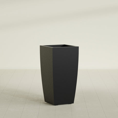 Toulan Tapered Square Planter in Matte Black, 18"W × 36"H, shown empty