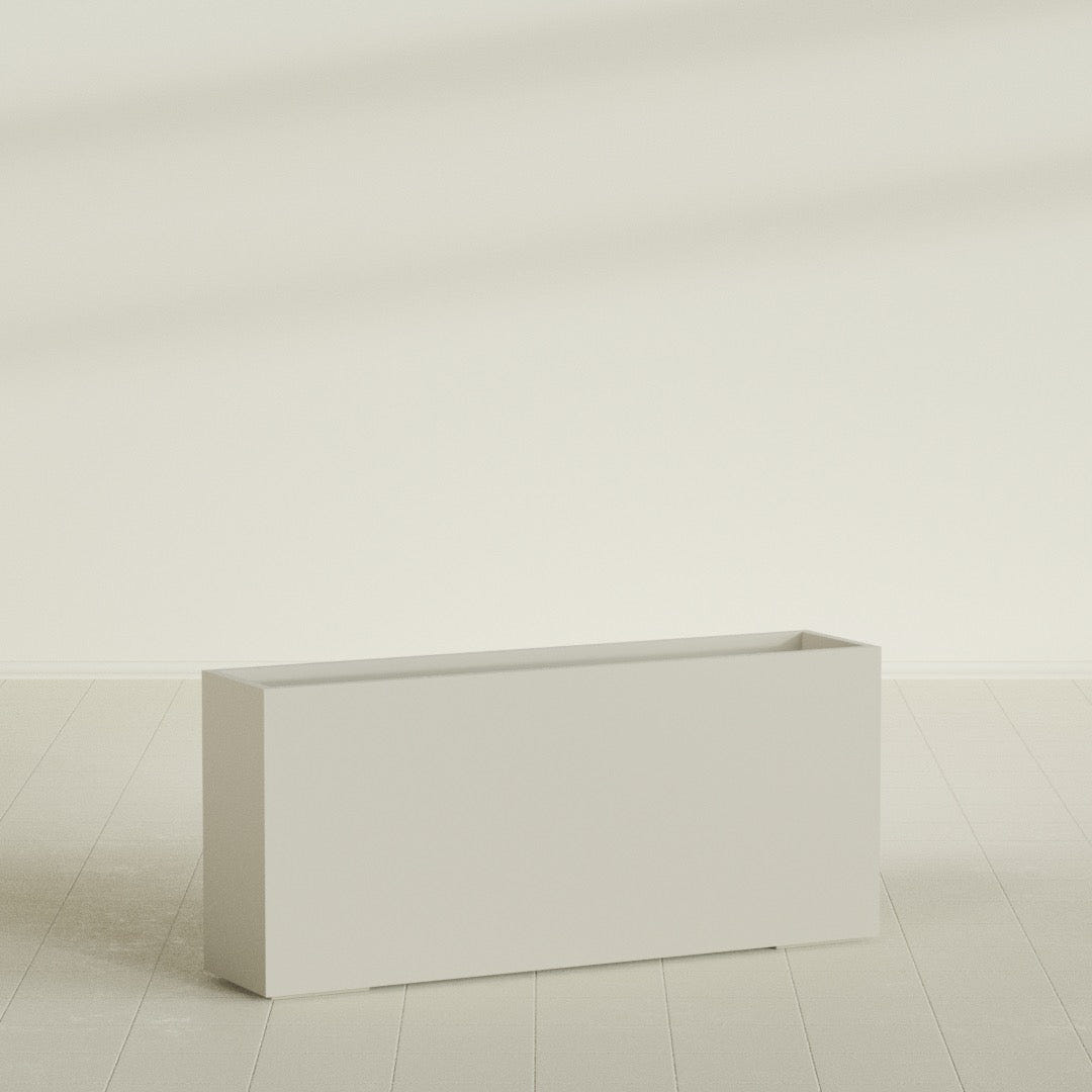 Potsdam Rectangular Planter in Satin Beige, 72"L × 16"D × 32"H, shown empty