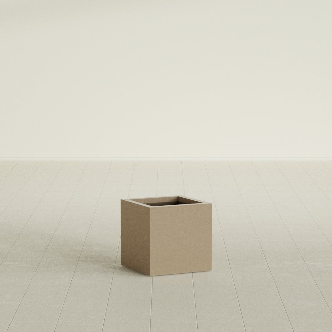 Montroy Cube Planter in Gloss Metallic Gold, 16", shown empty