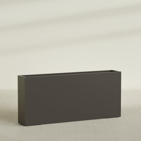 Delray Rectangular Planter in Matte Dark Brown, 72"L × 12"D × 32"H, shown empty