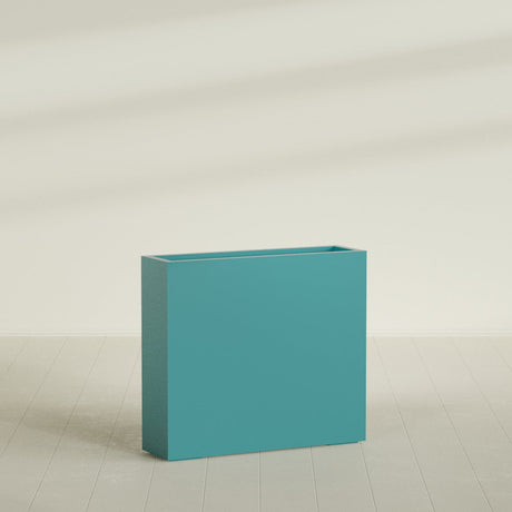 Amesbury Narrow Rectangular Planter in Satin Seafoam Green, 36"L × 10"D × 32"H, shown empty