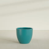 Wannsee Round Planter in Satin Seafoam Green, 39"D × 34"H, shown empty
