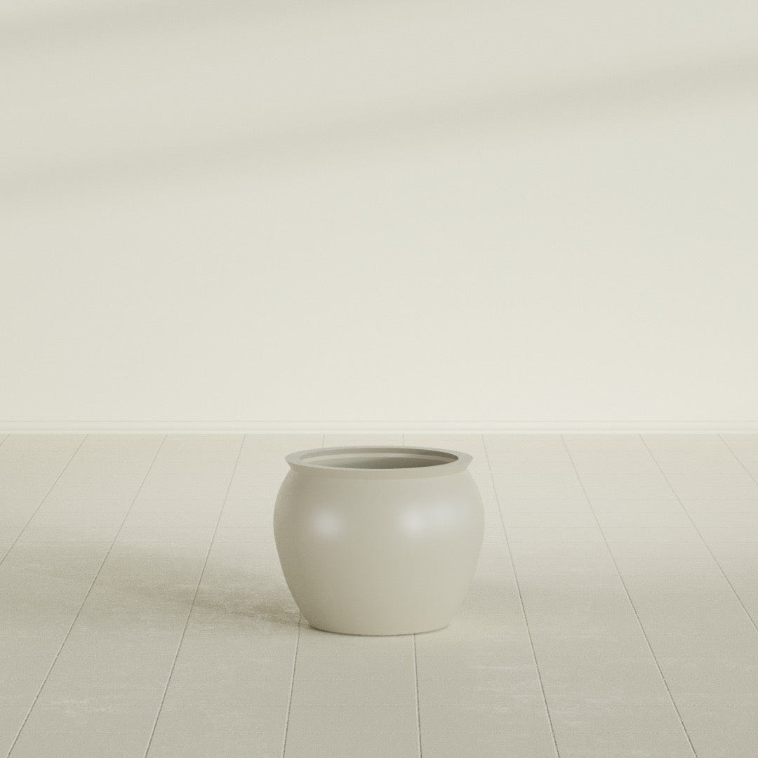 Shanghai Fishbowl Planter in Satin Beige, 16", shown empty