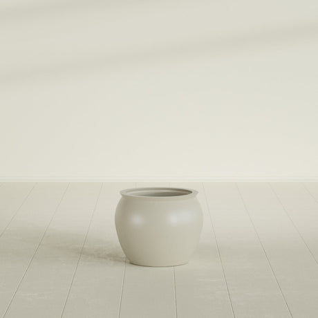 Shanghai Fishbowl Planter in Satin Beige, 16", shown empty