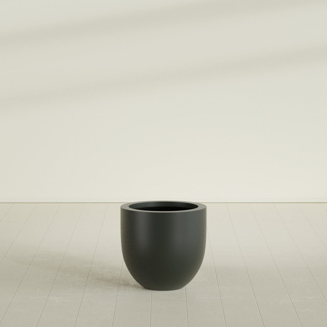 Alzira Bowl Planter in Matte Charcoal, 23"D × 22"H, shown empty