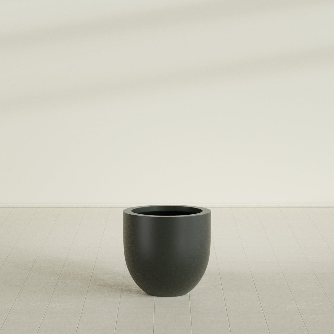 Alzira Bowl Planter in Matte Charcoal, 23"D × 22"H, shown empty