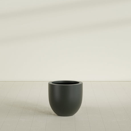Alzira Bowl Planter in Matte Charcoal, 23"D × 22"H, shown empty
