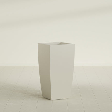 Toulan Tapered Square Planter in Satin Beige, 18"W × 36"H, shown empty