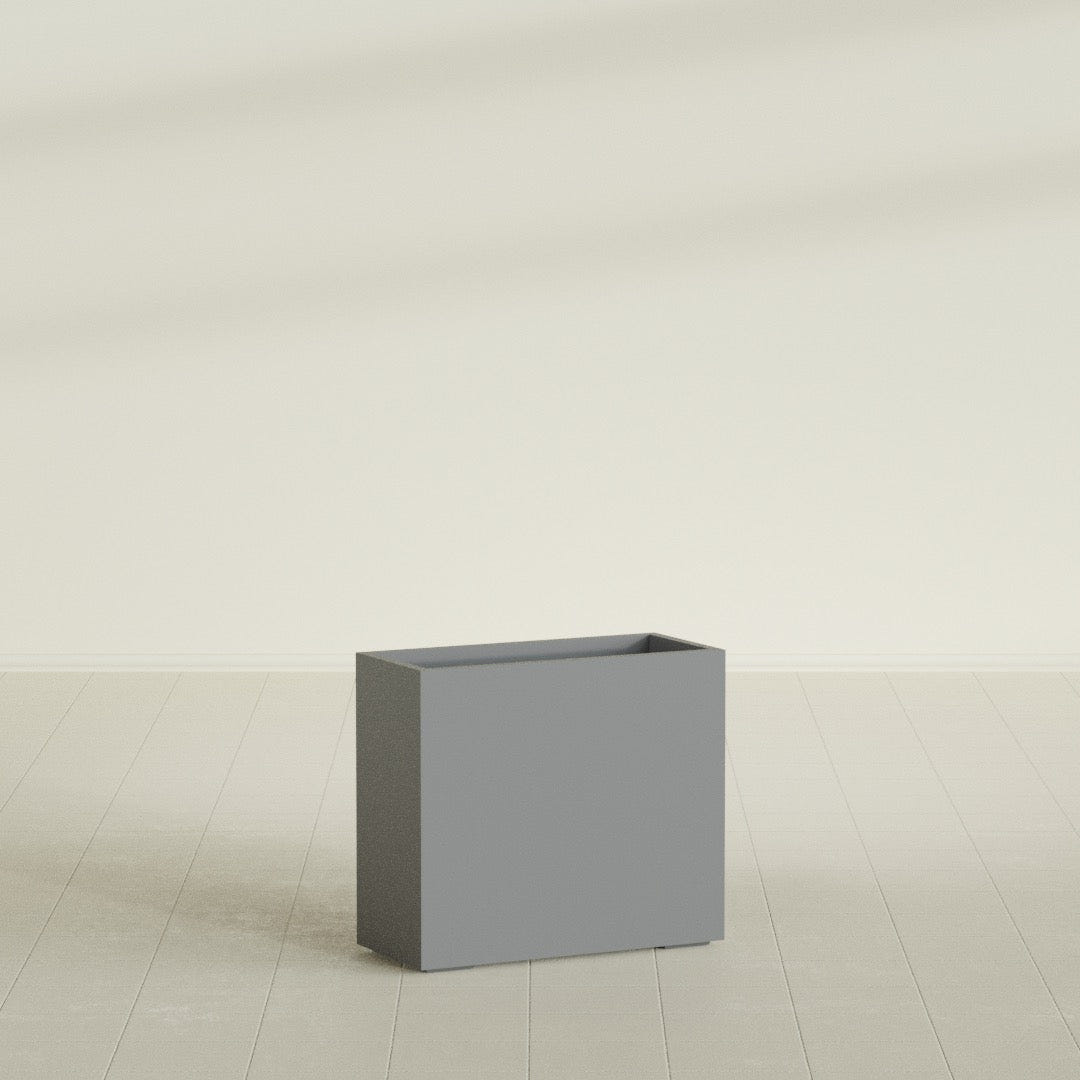 Potsdam Rectangular Planter in Matte Gunmetal, 36"L × 16"D × 32"H, shown empty