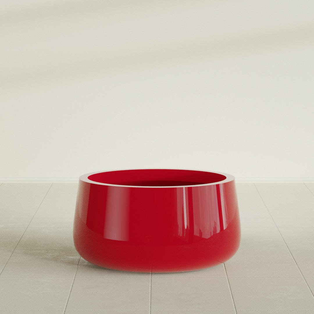 Short Hayden Bowl Planter in Gloss Red, 20"D × 10"H, shown empty