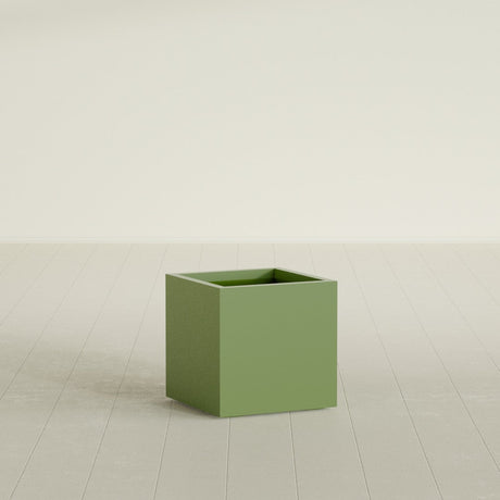 Montroy Cube Planter in Satin Green, 20", shown empty