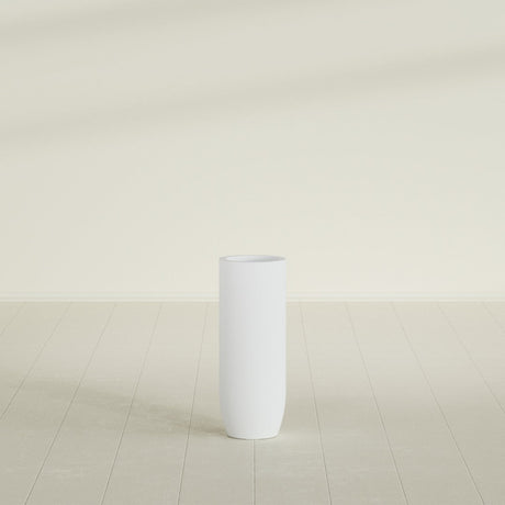 Saint Tropez Bullet Round Planter in Gloss Bright White, 12"D × 32"H, shown empty