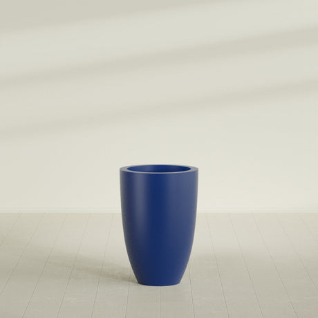 Brannan Tapered Round Planter in Matte Cobalt Blue, 24"D × 35"H, shown empty