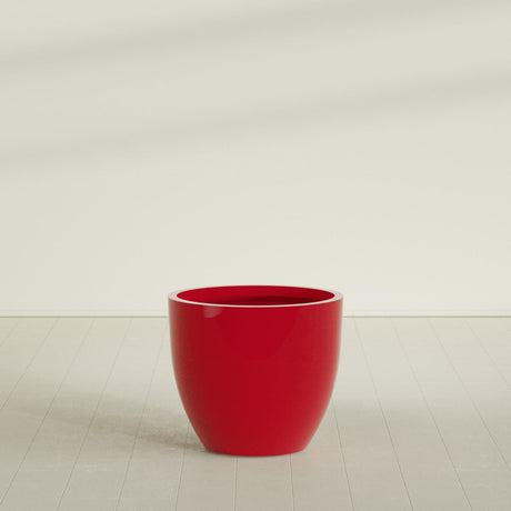 Wannsee Round Planter in Gloss Red, 39"D × 34"H, shown empty