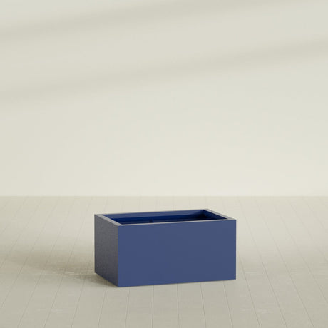 Torino Wide Rectangular Planter in Matte Cobalt Blue, 36"L × 24"D × 18"H, shown empty