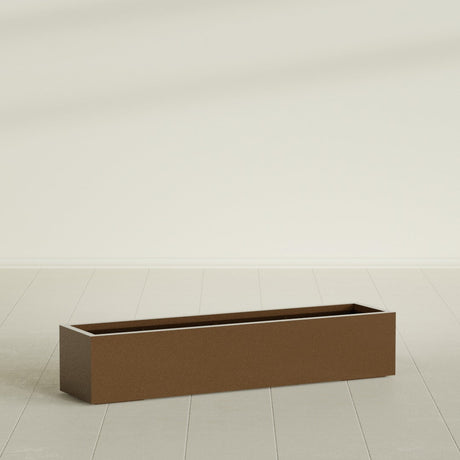 Cuba Low Rectangular Planter in Metallic Bronze, 60"L × 14"D × 12"H, shown empty