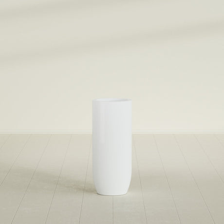 Saint Tropez Bullet Round Planter in Matte Bright White, 16"D × 38"H, shown empty