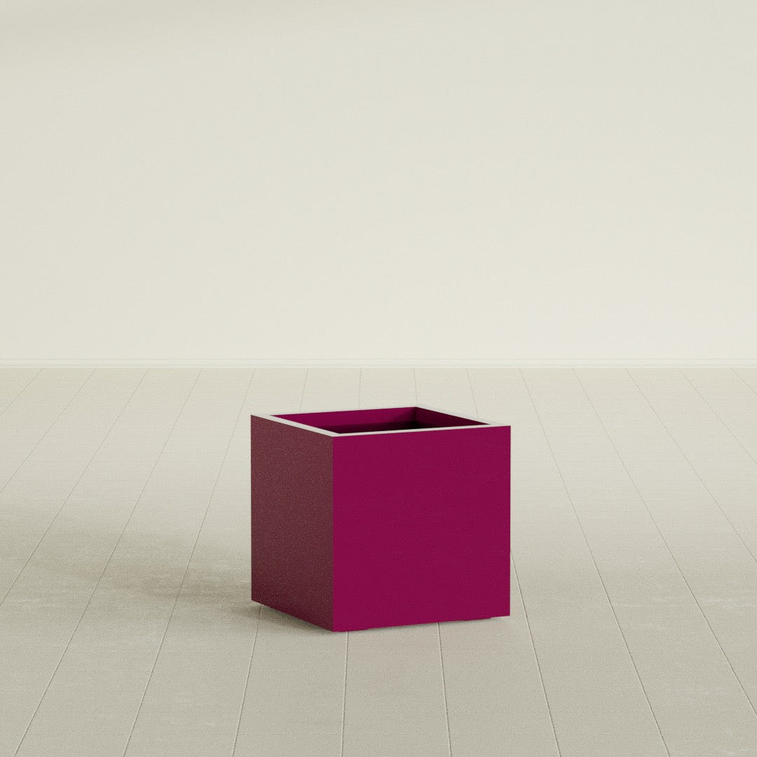 Montroy Cube Planter in Gloss Eggplant, 20", shown empty