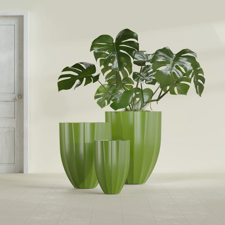 Alicante Fluted Planter in Satin Green, 15"D × 21"H, shown empty