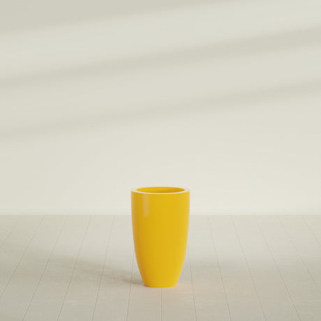 Brannan Tapered Round Planter in Gloss Saffron, 18"D × 29"H, shown empty