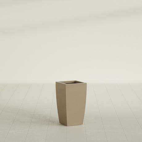 Toulan Tapered Square Planter in Gloss Metallic Gold, 12"W × 22"H, shown empty
