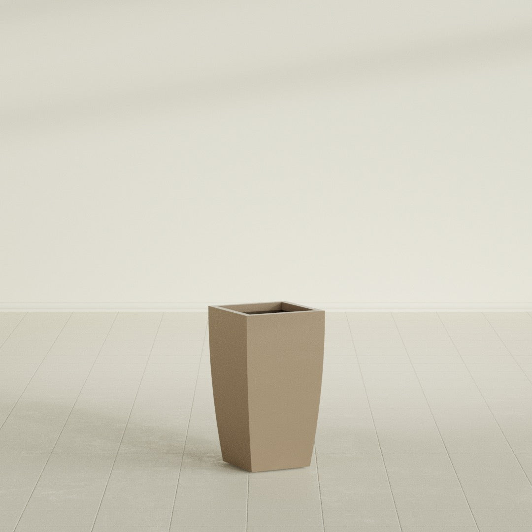 Toulan Tapered Square Planter in Gloss Metallic Gold, 12"W × 22"H, shown empty