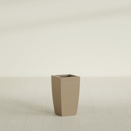 Toulan Tapered Square Planter in Gloss Metallic Gold, 12"W × 22"H, shown empty