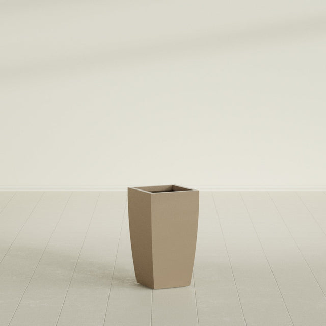 Toulan Tapered Square Planter in Gloss Metallic Gold, 12"W × 22"H, shown empty