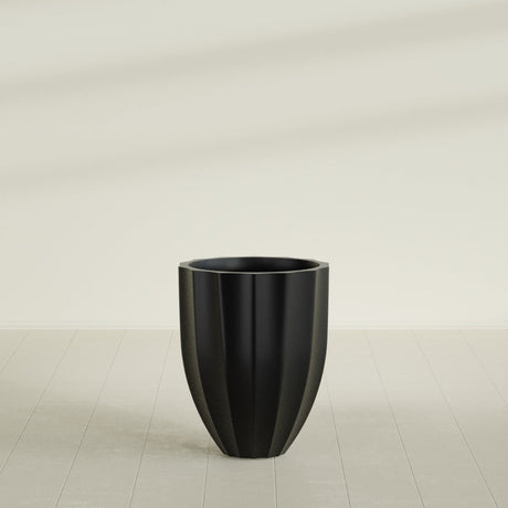 Alicante Fluted Planter in Matte Black, 22"D × 27"H, shown empty