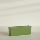 Panama Tapered Rectangular Planter in Satin Green, 48"L × 12"D × 18"H, shown empty