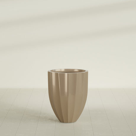 Alicante Fluted Planter in Gloss Metallic Gold, 22"D × 27"H, shown empty
